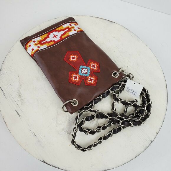 Vintage Native Embroidery Stitch Crossbody 7x5" w/ 23" Strap Drop NEW - Picture 5 of 7